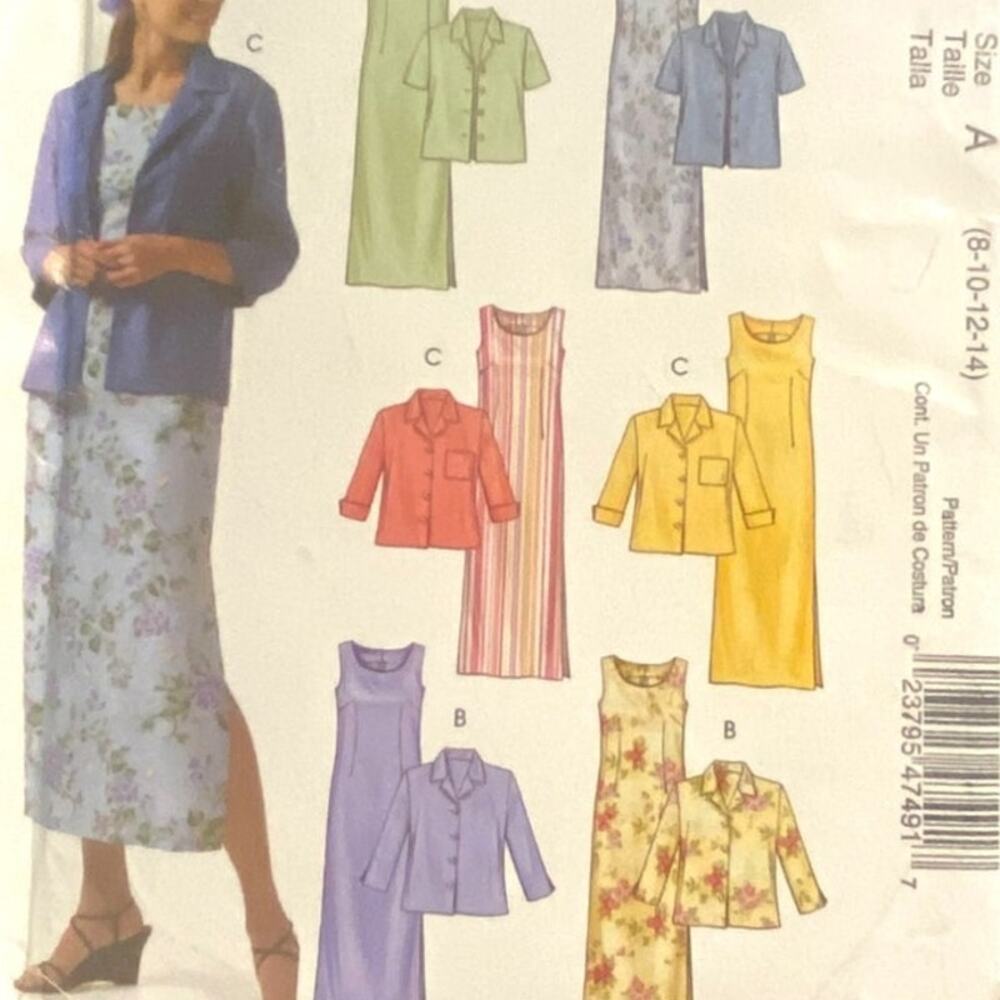 McCalls M4749 Pattern Jacket Dress Miss 8-14 Uncut Vintage Unlined Long Spring